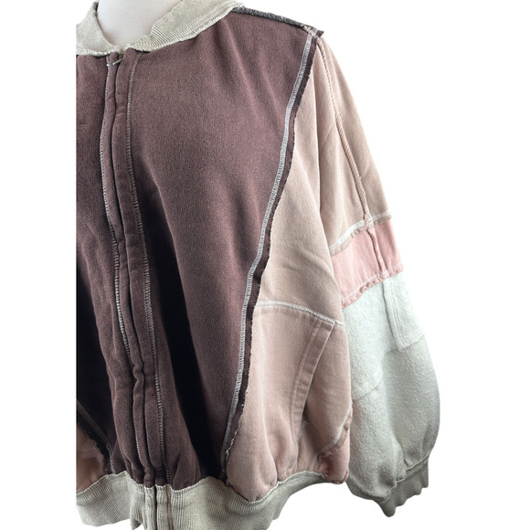 We The Free People Starburst Bomber Sweatshirt Full Zip Dolman Oversized XL - Picture 6 of 16
